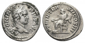 CARACALLA (198-217 AD). AR, Denarius. Rome.
Obv: ANTONINVS PIVS AVG.
Laureate head of Caracalla, right.
Rev: PONTIF TR P XII COS III.
Concordia dr...