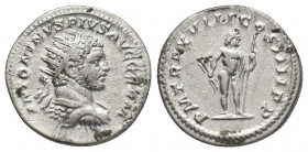 CARACALLA (198-217 AD). AR, Antoninianus. Rome.
Obv: ANTONINVS PIVS AVG GERM.
Radiate and cuirassed bust of Caracalla, right.
Rev: P M TR P XVIII C...