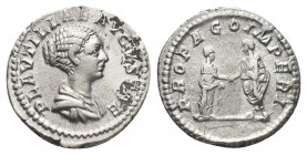 PLAUTILLA (Augusta, 202-205). Denarius. Rome.
Obv: PLAVTILLAE AVGVSTAE.
Bust of Plautilla, hair coiled in ridges; draped, right.
Rev: PROPAGO IMPER...