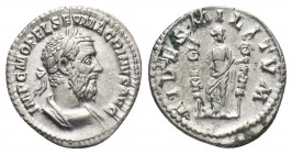 MACRINUS (217-218 AD). AR, Denarius. Rome.
Obv: IMP C M OPEL SEV MACRINVS AVG.
Laureate and cuirassed bust of Macrinus, right.
Rev: FIDES MILITVM....