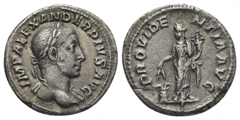 SEVERUS ALEXANDER (222-235). Denarius. Rome.
Obv: IMP ALEXANDER PIVS AVG.
Laur...