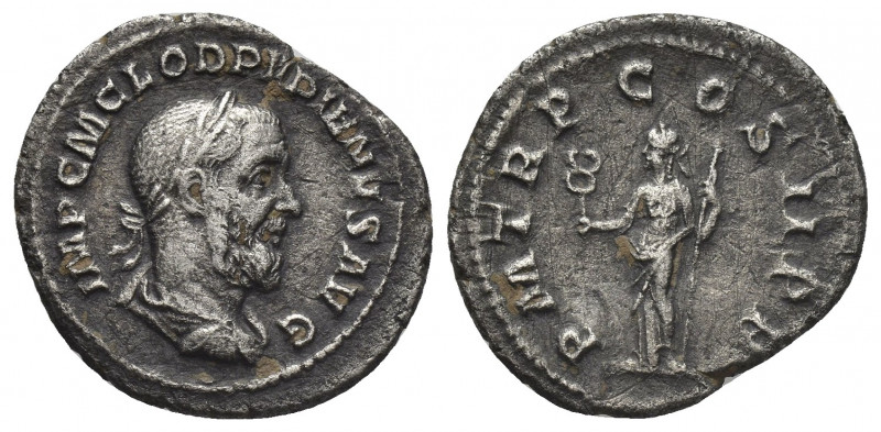 PUPIENUS (238). AR, Denarius. Rome.
Obv: IMP C M CLOD PVPIENVS AVG.
Laureate, ...