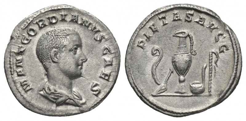 GORDIAN III (Caesar, 238). AR, Denarius. Rome.
Obv: M ANT GORDIANVS CAES.
Bare...