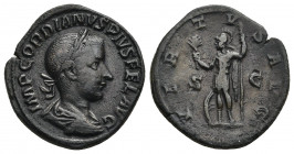 GORDIAN III (238-244). Sestertius. Rome.
Obv: IMP GORDIANVS PIVS FEL AVG.
Laureate, draped and cuirassed bust of Gordian, right.
Rev: VICTVS AVG / ...