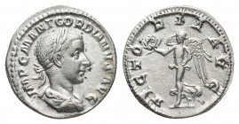 GORDIAN III. (238-244 AD). AR, Denarius. Rome.
Obv: IMP C M ANT GORDIANVS AVG.
Bust of Gordian III; laureate, draped and cuirassed, right.
Rev: VIC...