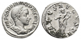 GORDIAN III. (AD 238-244). AR, Denarius. Rome.
Rev: IMP GORDIANVS PIVS FEL AVG.
Laureate, draped and cuirassed bust of Gordian III, right.
Rev: SAL...