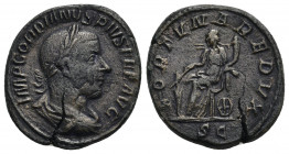 GORDIAN III (238-244). AE, Sestertius. Rome.
Obv: IMP GORDIANVS PIVS FEL AVG.
Laureate, draped and cuirassed bust of Gordian, right.
Rev: FORTVNA R...