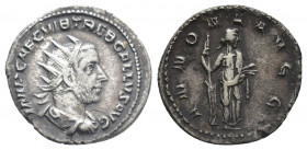 TREBONIANUS GALLUS (251-253 AD). Antoninianus. Rome.
Obv: IMP CAE C VIB TREB GALLVS AVG.
Bust of Trebonianus Gallus, radiate, draped, cuirassed, rig...