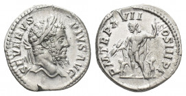 SEPTIMIUS SEVERUS (193 – 211 AD). AR Denarius. Rome.
Obv: SEVERVS PIVS AVG.
Laureate head of Septimius Severus, right.
Rev: P M TR P XVII COS III P...