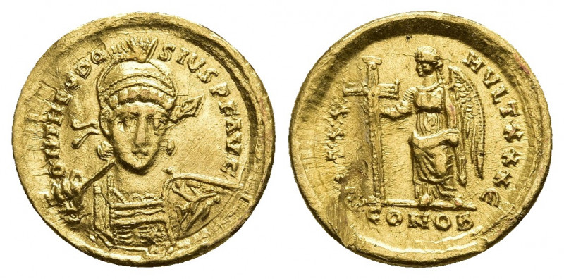 THEODOSIUS II (402-450 AD). GOLD Solidus, Constantinople.
Obv: δ N THEODOSIVS P...