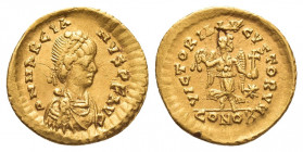 MARCIANUS (450-457 AD). GOLD Tremissis, Constantinople.
Obv: D N MARCIANVS P F AVG.
Diademed, draped and cuirassed bust right.
Rev: VICTORIA AVGVST...