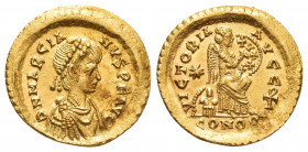 MARCİANUS (450-457 AD). GOLD Semissis, Constantinople mint.
Obv: D N MARCIA-NVS P F AVG
Pearl-diademed, draped and cuirassed bust right
Rev: VICTOR...