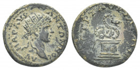 GALATIA. Tavium. Caracalla (198-217). AE.
Obv: MAΡ AYΡ ANTΩNNOC AY (sic). Radiate bust of Caracalla r.
Rev: [CE] TΡ TAOYIA[N]ΩN Serpent coiling on a...