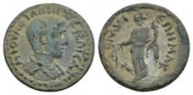 LYDIA. Blaundus. Philip II, Caesar (reign of Philip I). AE
Obv.: Μ ΙΟΥΛ ΦΙΛΙΠΠΟϹ ΚΑΙϹΑΡ.
Bare-headed, draped and cuirassed bust of Philip II.
Rev.:...