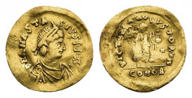 ANASTASIUS I (491-518 AD). GOLD Tremissis, Constantinople.
Obv: D N ANASTASIVS P P AVG.
Diademed, draped and cuirassed büst of Anastasius right.
Re...