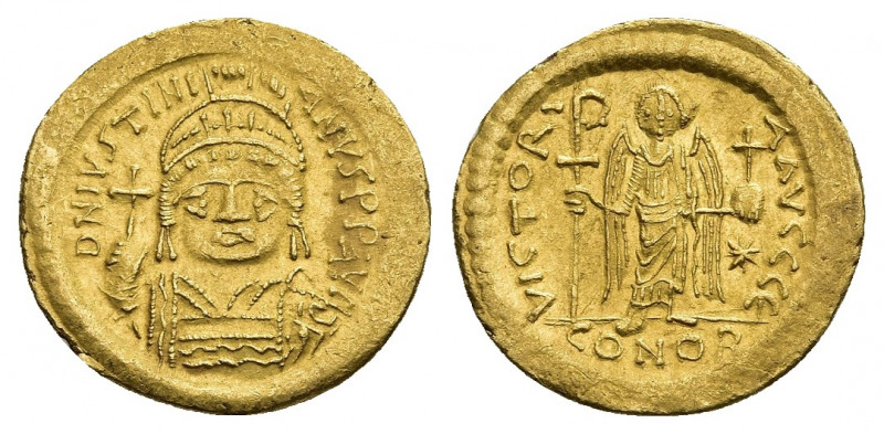 JUSTINIAN I (527-565 AD). GOLD Solidus, Constantinople.
Obv: D N IVSTINIANVS P ...