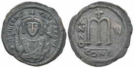 TIBERIUS II CONSTANTINE (578-582 AD). Follis, Constantinople. Dated RY 5 (578/9).
Obv: D m TIb CONSTANT P P AVI.
Crowned facing bust, wearing consul...