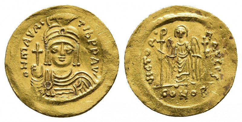 MAURICE TIBERIUS (582-602 AD). GOLD Solidus, Constantinople.
Obv: δ N MAVRC TIЬ...