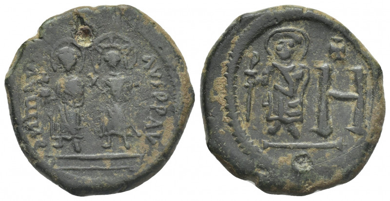 MAURİCE TİBERİUS, with CONSTANTİNA AND THEODOSİUS, (582-602 AD). Follis, Cherson...