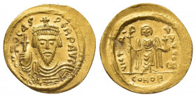PHOCAS (602-610 AD). GOLD Solidus, Constantinople.
Obv: [δN] FOCAS PЄRP AVG
Draped and cuirassed bust facing, wearing crown and holding globus cruci...