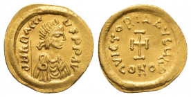 HERACLIUS (610-613 AD). Gold Tremissis, Constantinople.

Obv: ∂ N hRACLIЧS P P AV.
Pearl-diademed and cuirassed bust to right, wearing paludamentum...