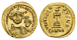 HERACLIUS with HERACLIUS CONSTANTINE (610-641 AD). GOLD Solidus, Constantinople.
Obv: δδ NN ҺЄRACLIЧS ЄT ҺЄRA CONST P P AV.
Crowned and draped facin...