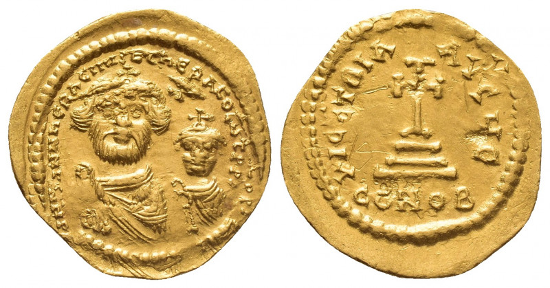 HERACLIUS with HERACLIUS CONSTANTINE (610-641 AD). GOLD Solidus, Constantinople....