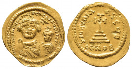 HERACLIUS with HERACLIUS CONSTANTINE (610-641 AD). GOLD Solidus, Constantinople.
Obv: δδ NN ҺЄRACLIЧS ЄT ҺЄRA CONST P P AV.
Crowned and draped facin...