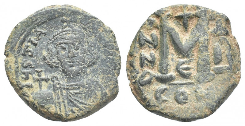 JUSTINIAN II. (First reign, 685-695 AD). Follis, Constantinople.
Obv: IYStIN [A...