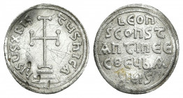 LEO IV THE KHAZAR with CONSTANTINE VI (775-780 AD). Miliaresion, Constantinople.
Obv: IҺSЧS XRISTЧS ҺICA.
Cross potent set upon three steps.
Rev: L...