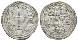 CONSTANTINE VI & IRENE (780-797 AD). Miliaresion, Constantinople.
Obv: [IҺSЧS XRIS]TЧS ҺICA.
Cross potent set upon three steps.
Rev: COS / TAҺTI[ҺO...