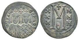 MICHAEL II AMORIANUS with THEOPHILUS (820-829 AD). Follis, Constantinople.
Obv: MIXAHL S ΘEOFILOS.
Crowned facing busts of Michael, wearing chlamys,...