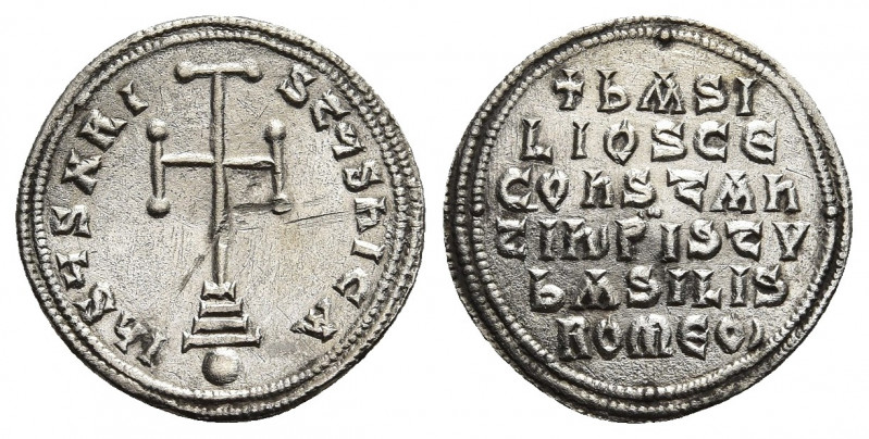 BASIL I THE MACEDONIAN with CONSTANTINE (867-886 AD). Miliaresion, Constantinopl...