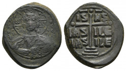 Anonymous Folles, time of Romanus III (1028-1034 AD). Follis Class B, Constantinopolis.

Obv: [+ЄMMA]NOVH[Λ]
Nimbate bust of Christ facing, wearing...