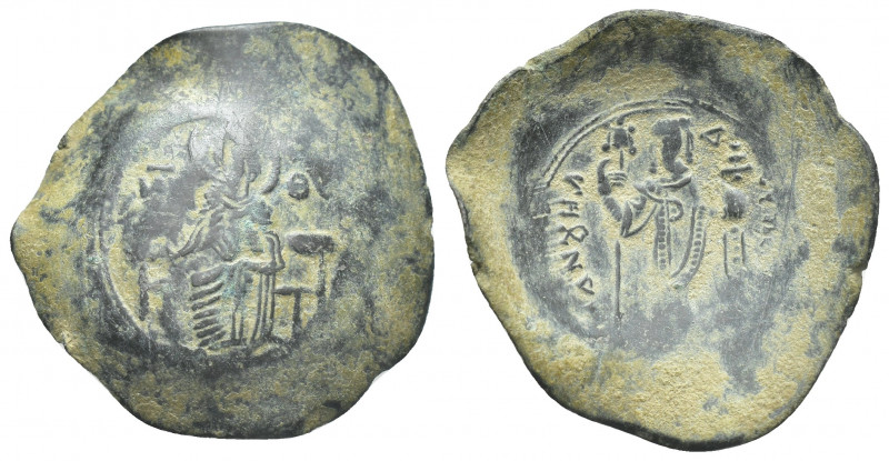 MANUEL I (1143-1180 AD). Billon Aspron Trachy, Constantinople.
Obv: M[HP] – OV....