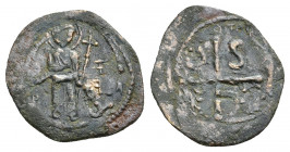 CRUSADERS, Antioch. Tancred. Regent, (1101-1112 AD). AE Follis. 3rd type. Struck 1104-1112.
Obv: St. Peter standing facing, wearing a tunic and cloak...
