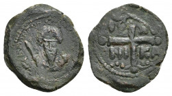 CRUSADERS. Tancred (Regent, 1101-1103 & 1104-1112 AD). Follis, Antioch.
Obv: Facing bust, wearing turban and holding sword.
Rev: IC - XC / NI - KA....