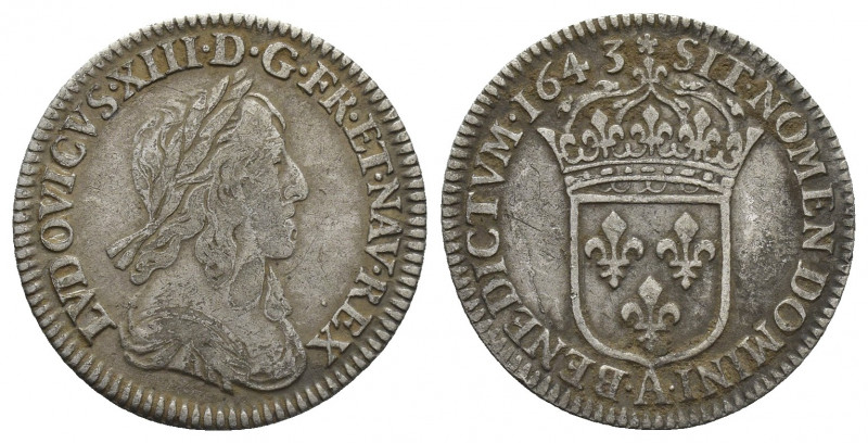 LOUIS XIII “THE SUN KING” (1610-1643 AD). 1/12 Ecu, Paris. Dated 1643.
Obv: LVD...