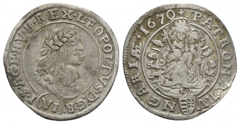 LEOPOLD I (1658-1705 AD). 6 Kreuzer, Kremnitz. Dated 1670.
Obv: LEOPOLDVS D G R...