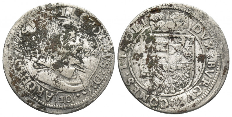 LEOPOLD V (1619-1632 AD) 10 Kreuzer, Tyrol. Dated 1624.
Obv: LEOPOLDVS D G (10)...