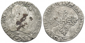 HENRI III (1574-1589 AD), Rennes. Dated 1578-9.
Obv: HENRICVS III D G FRANC ET POL REX.
Laureate and armored bust right.
Rev: SIT [NOME]N DOMINI BE...