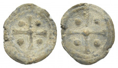 PB Crusader lead token (12th-13th centuries).
Obv: Cross with a pellet in each of the four quarters.
Rev: Cross with a pellet in each of the four qu...