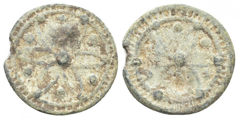 PB Crusader lead token (12th-13th centuries).
Obv: Six-armed flower-type design...