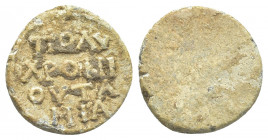 PB Early Byzantine inscribed lead tessera (6th-8th century).
Obv: Inscription in four lines: ΠΟΛΥ|ΧΡΟΝΙ|ΟΥΤΑ|ΜΙΑ
Rev: Blank
Condition:
Weight: 5.5...