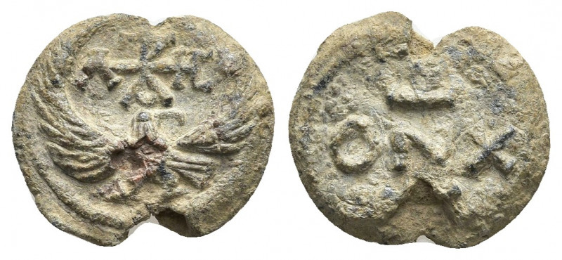 PB Byzantine lead seal (6th-9th century).
Obv: An eagle with its wings outsprea...
