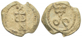 PB Byzantine lead seal. Uncertain. (c. 7th-8th century)
Obv: Greek block monogram: ΝΙΤΟΥ. Border of dots.
Rev: Arabic? inscription. Border of ...