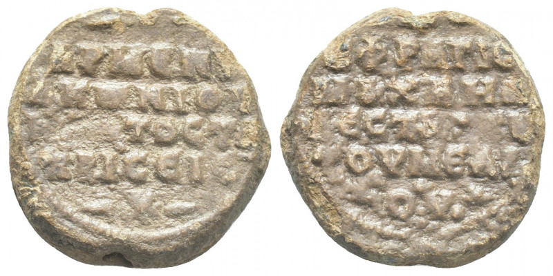 PB Byzantine lead seal. Michael, vestes, Armeniakoi (11th century)
Obv: Inscrip...