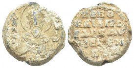 PB Byzantine lead seal. Basil Apokapes proedros and doux of Edessa (1077-1084).
Obv: Facing bust of Saint Basil, nimbate, raising his r. hand in bene...