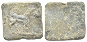 PB Hellenistic lead weight. Hemistateron.
Obv: Horse r.
Rev: Blank.
Condition: VF.
Weight: 14 g.
Diameter: 20 mm.