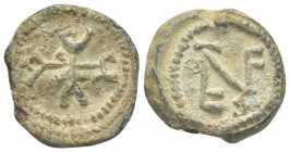 PB Byzantine lead seal. Seal of Nicetas (6th century).
Obv: Block monogram: I  N  T : Nicetae. Wreath border.

Rev: Cruciform monogram.    ...